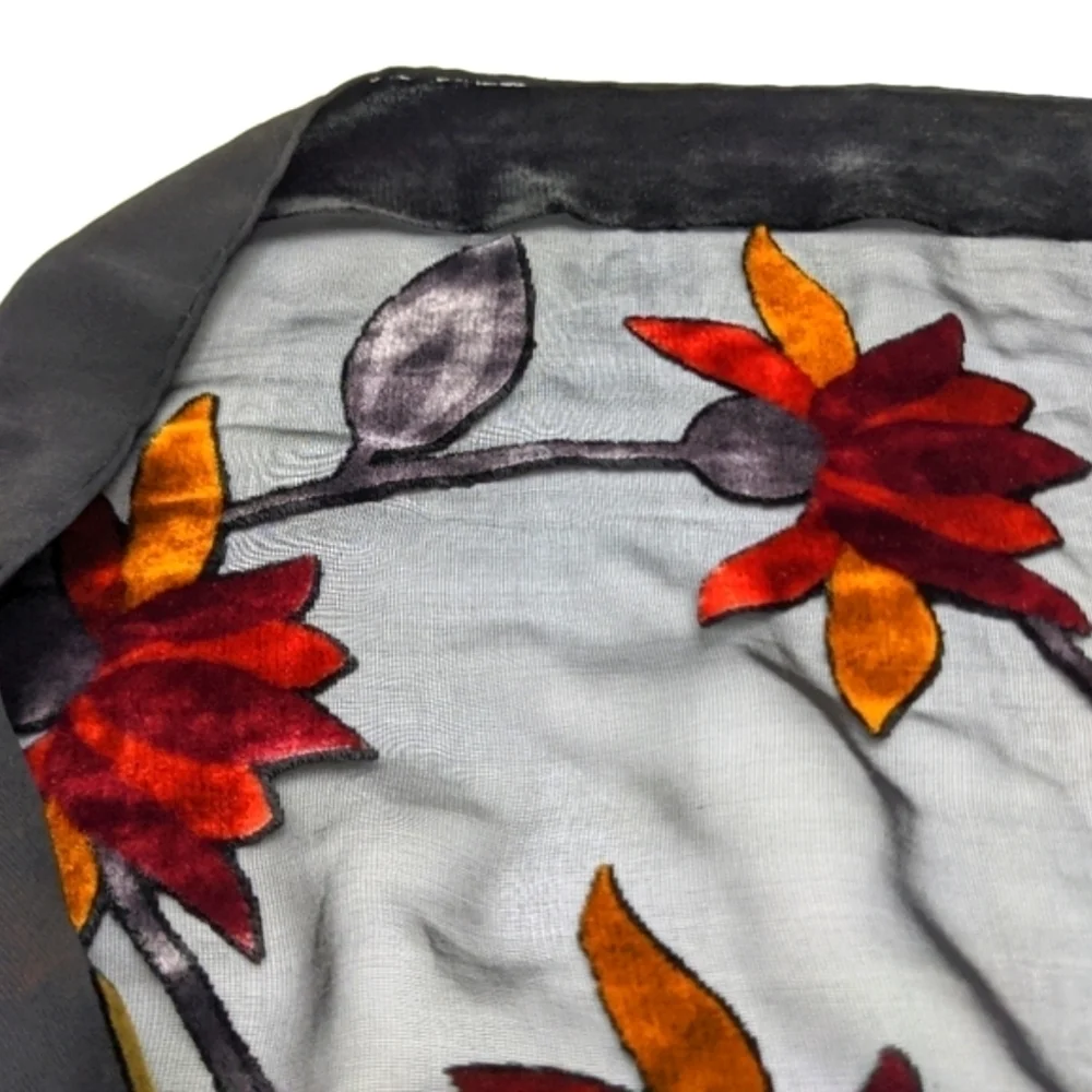 Black Velvet Floral Silk Scarf